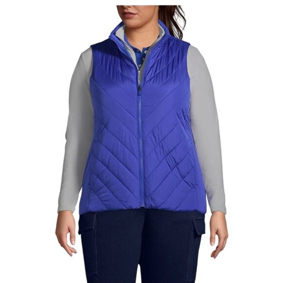Lands End Womens Quilted Vest 2X Blue Polyester - Picture 1 of 9